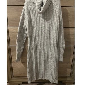 High neck ribbed knit sweater dress